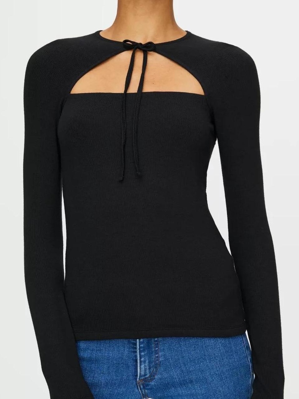 Wilfred Aritzia Long-Sleeve Keyhole Tie Neck Top Black